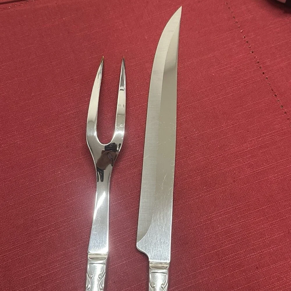 Vintage Imperial Stainless Rosedale Carving Set Knife & Fork USA Floral Design